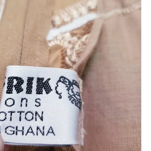 Jem Afrik Womens M 8 10 Dress 100% Cotton Tan Ethnic Cutout Floral Made In Ghana - Picture 8 of 9